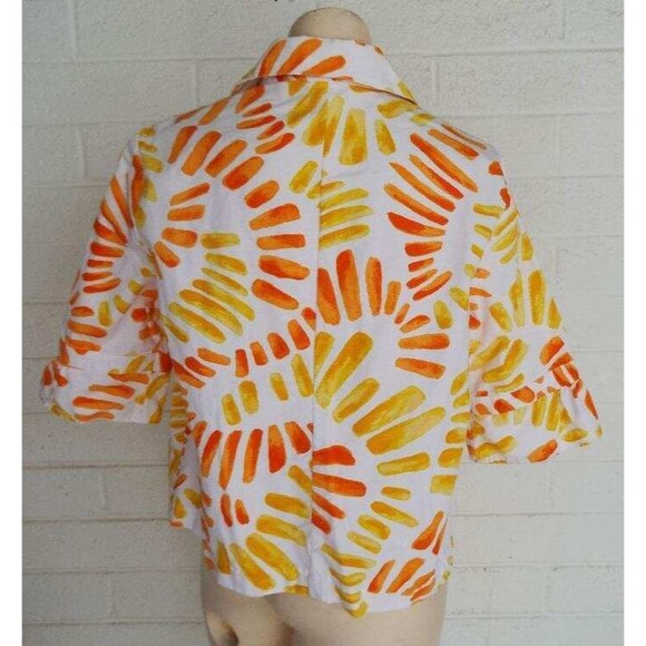 Chico's 2 L 12 14 Flower Power Seville Orange White Cotton Unlined Jacket - Picture 2 of 4